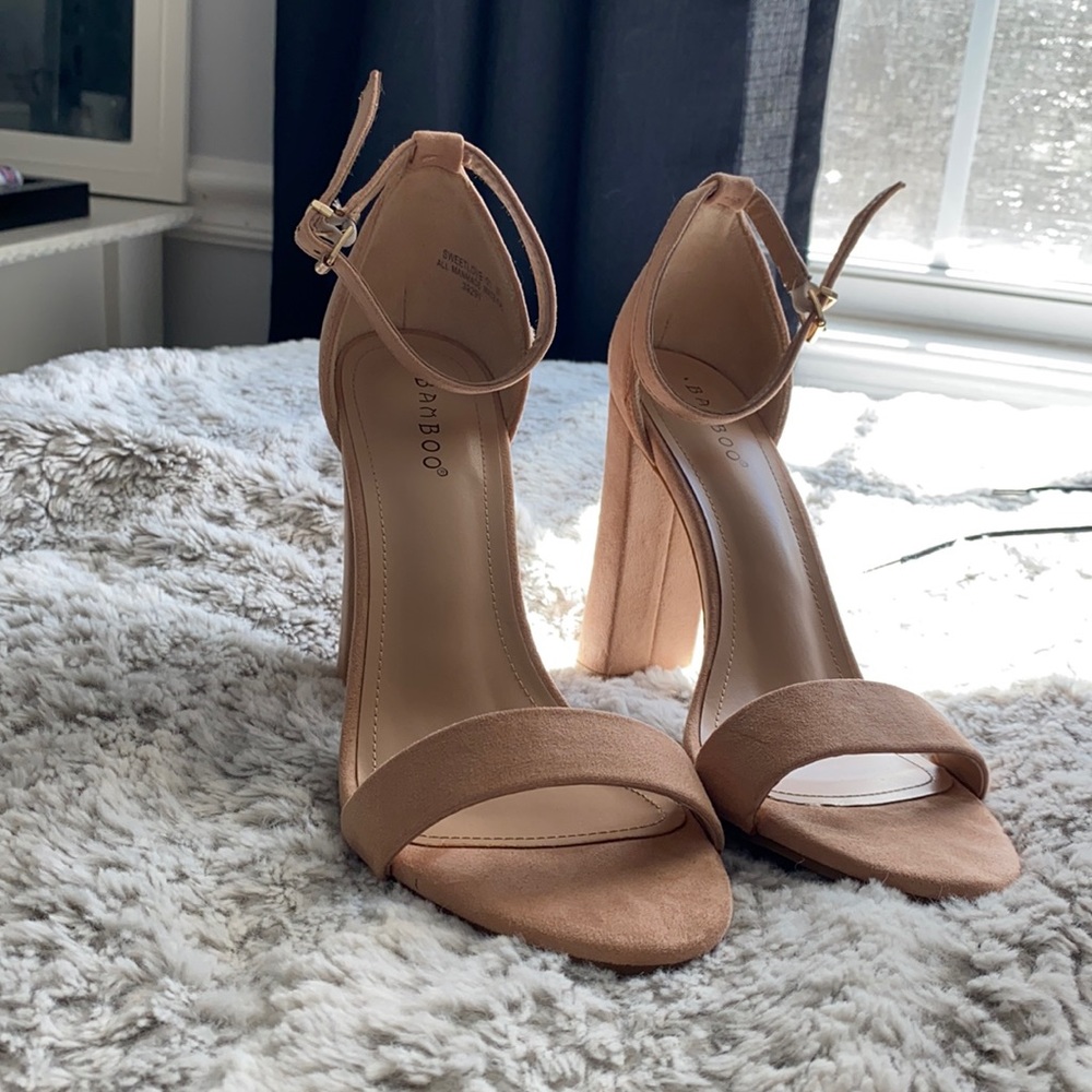 Nude chunky heels